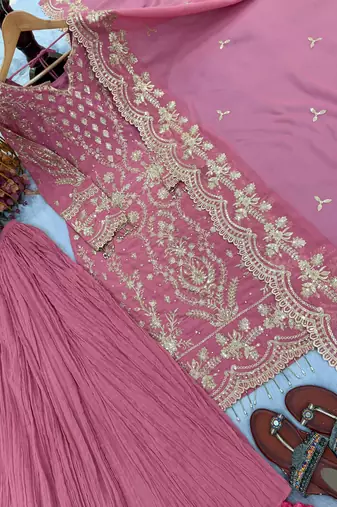 Light Pink Color Embroidery Sequence Work  Faux Georgette Salwar Suit