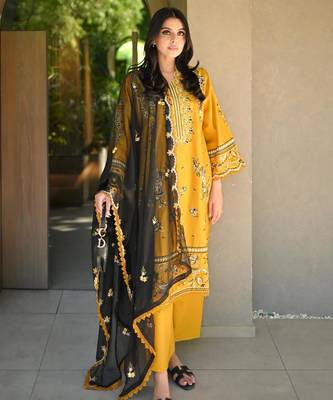 Yellow silk blend embroidered palazzo set 1