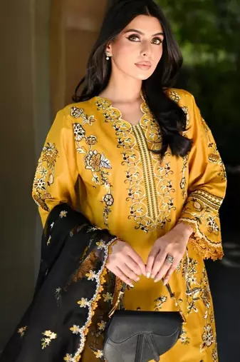Yellow silk blend embroidered palazzo set