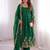 Dark-green silk blend embroidered flared gown set