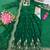 Dark-green silk blend embroidered flared gown set