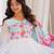 Blue silk blend printed flared gown set