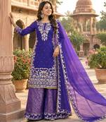 Purple cotton silk embroidered palazzo set