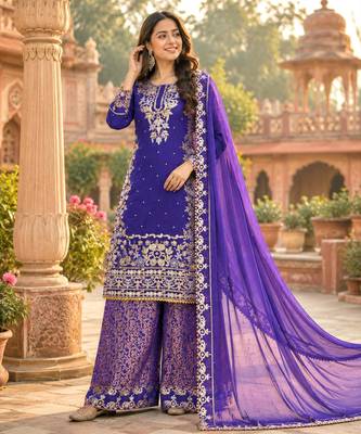 Purple cotton silk embroidered palazzo set 2