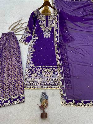 Purple cotton silk embroidered palazzo set 4