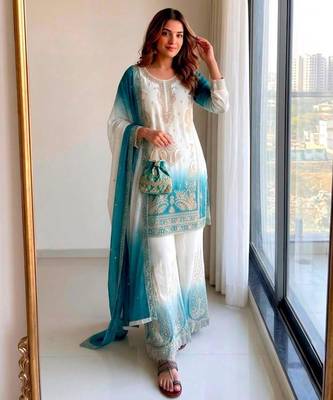 Multicolor georgette embroidered palazzo set 1