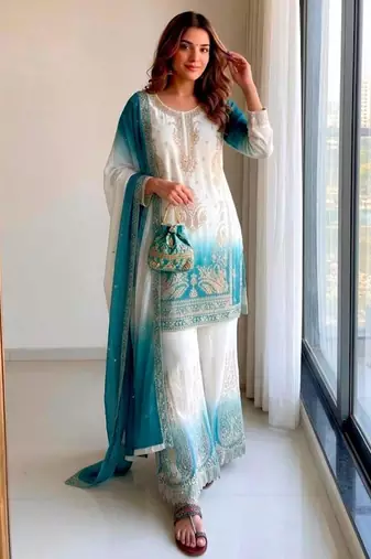 Multicolor georgette embroidered palazzo set