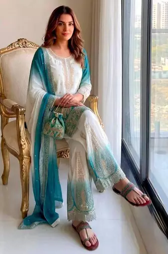 Multicolor georgette embroidered palazzo set