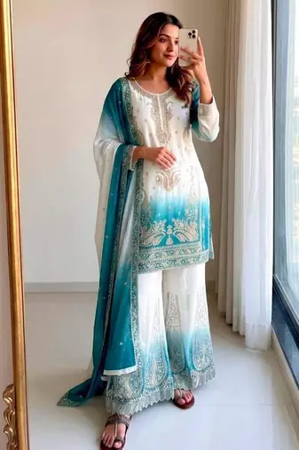 Multicolor georgette embroidered palazzo set