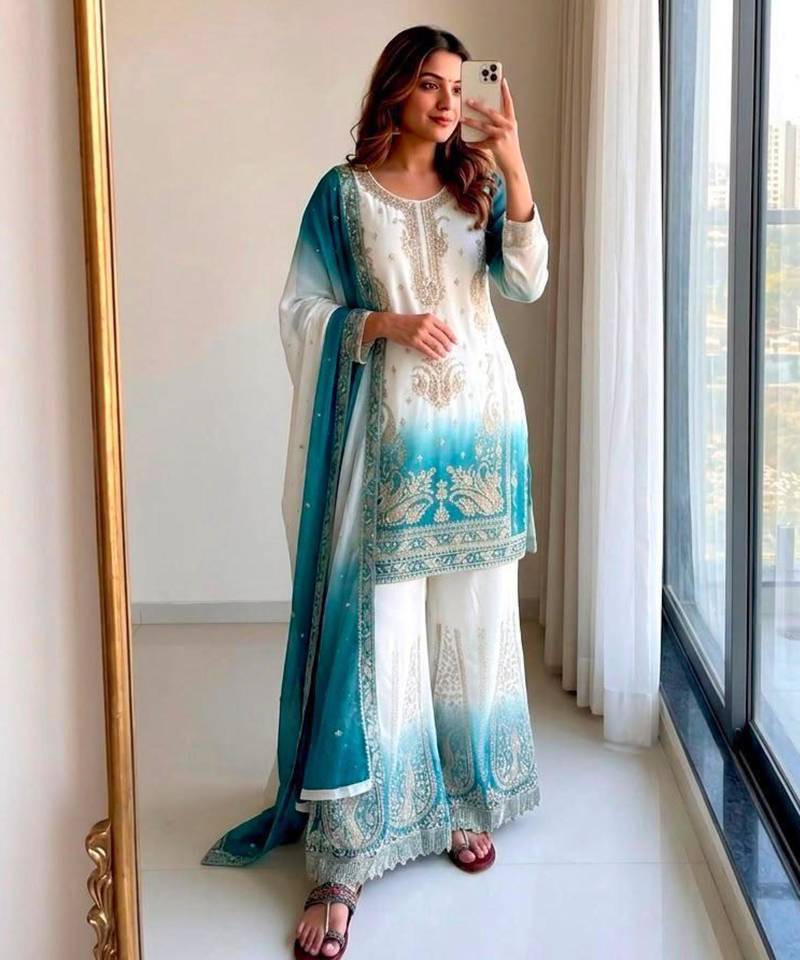 Multicolor georgette embroidered palazzo set
