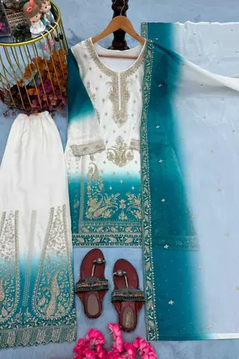 Multicolor georgette embroidered palazzo set