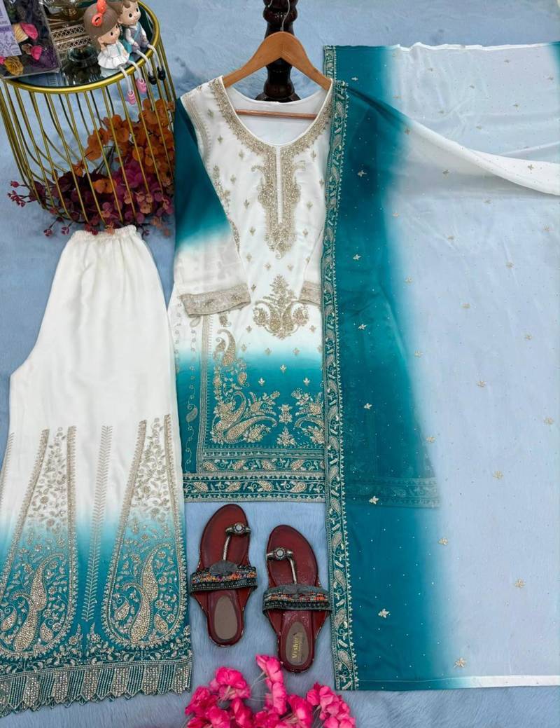 Multicolor georgette embroidered palazzo set