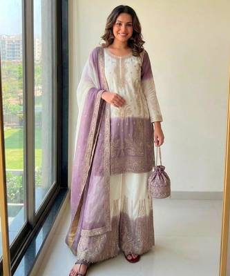 Multicolor georgette embroidered palazzo set 1