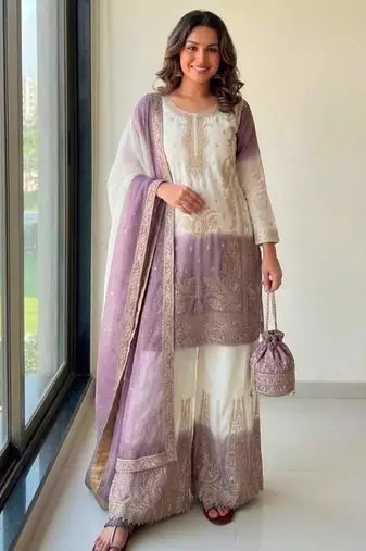 Multicolor georgette embroidered palazzo set