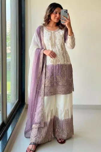 Multicolor georgette embroidered palazzo set