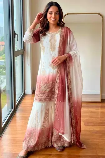 Multicolor georgette embroidered palazzo set