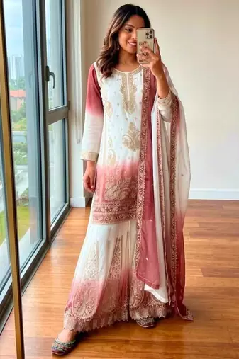 Multicolor georgette embroidered palazzo set