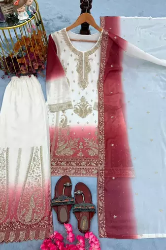 Multicolor georgette embroidered palazzo set