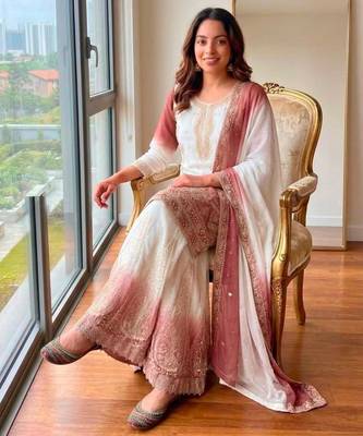 Multicolor georgette embroidered palazzo set 4