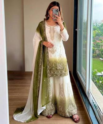 Multicolor georgette embroidered palazzo set 1