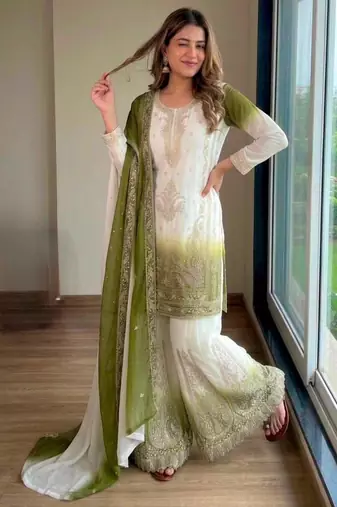 Multicolor georgette embroidered palazzo set