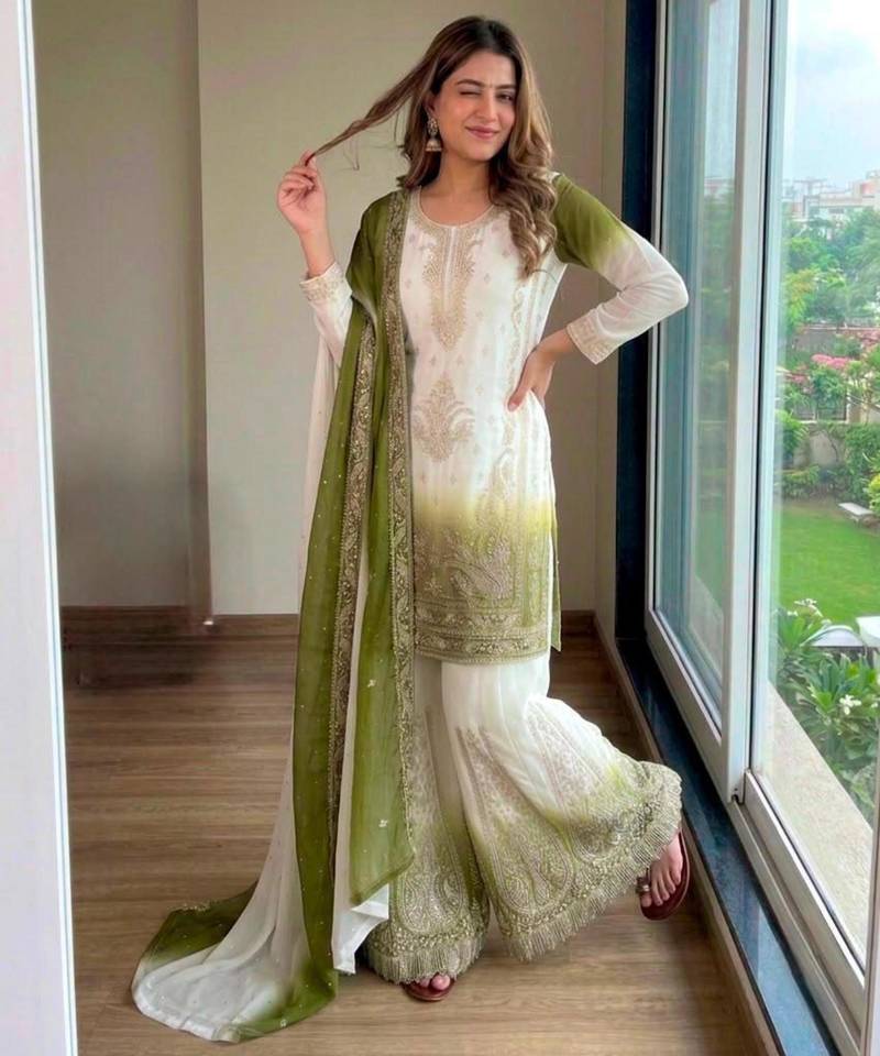 Multicolor georgette embroidered palazzo set