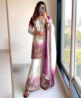 Multicolor georgette embroidered palazzo set 1