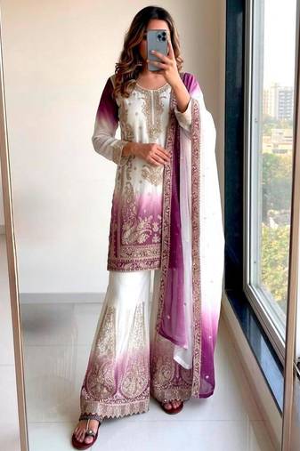 Multicolor georgette embroidered palazzo set