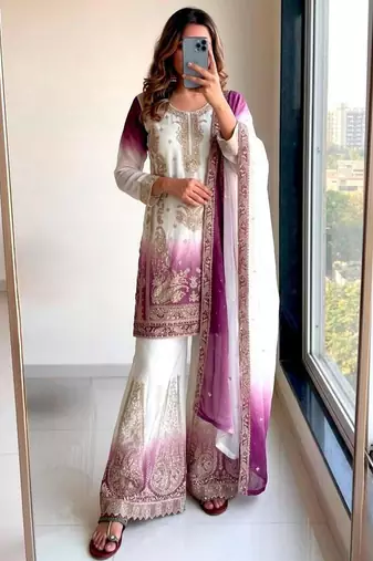 Multicolor georgette embroidered palazzo set