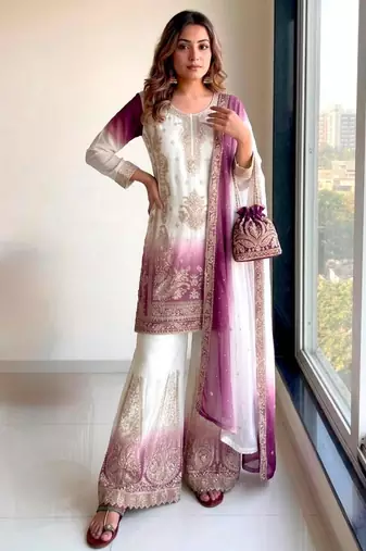 Multicolor georgette embroidered palazzo set