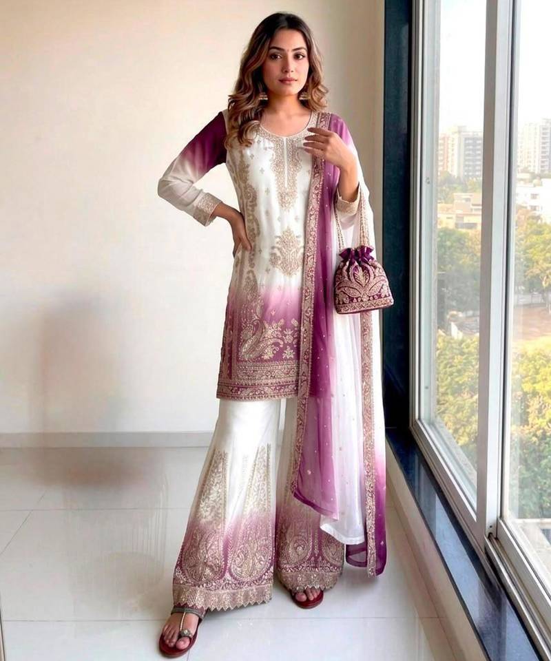Multicolor georgette embroidered palazzo set