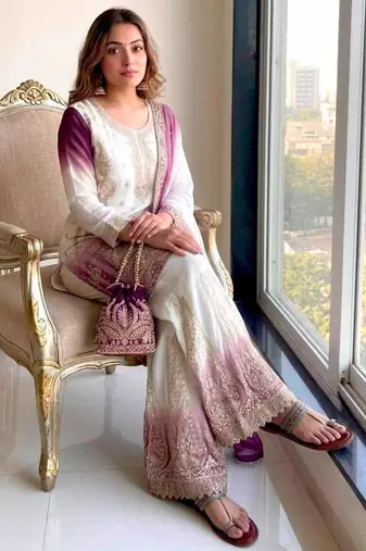 Multicolor georgette embroidered palazzo set