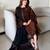 Brown silk blend embroidered kurta set