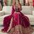 Magenta faux georgette embroidered flared gown set