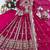 Magenta faux georgette embroidered flared gown set