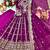 Purple faux georgette embroidered flared gown set