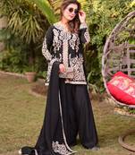 Black faux georgette embroidered farshi plazzo set