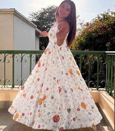 Off-white silk blend embroidered flared gown set