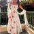 Off-white silk blend embroidered flared gown set