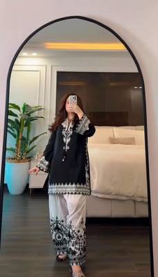 Black silk blend embroidered farshi salwar set 1