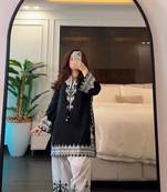 Black silk blend embroidered farshi salwar set