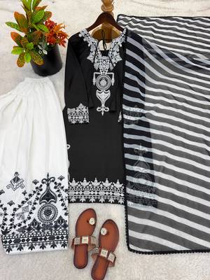 Black silk blend embroidered farshi salwar set 3
