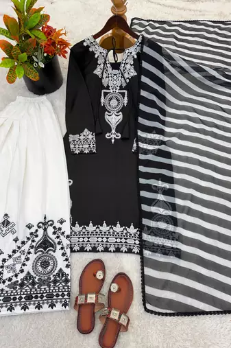 Black silk blend embroidered farshi salwar set