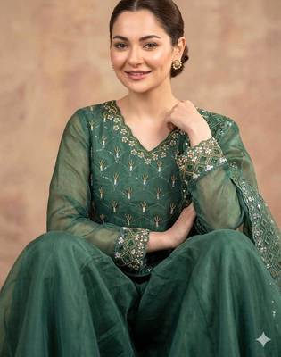 Green silk blend embroidered palazzo set 2