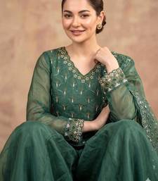 Green silk blend embroidered palazzo set