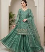 Green silk blend embroidered palazzo set
