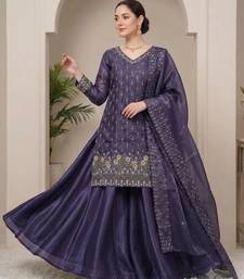 Purple silk blend embroidered palazzo set