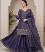 Purple silk blend embroidered palazzo set