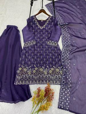 Purple silk blend embroidered palazzo set 4