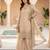 Beige silk blend embroidered palazzo set